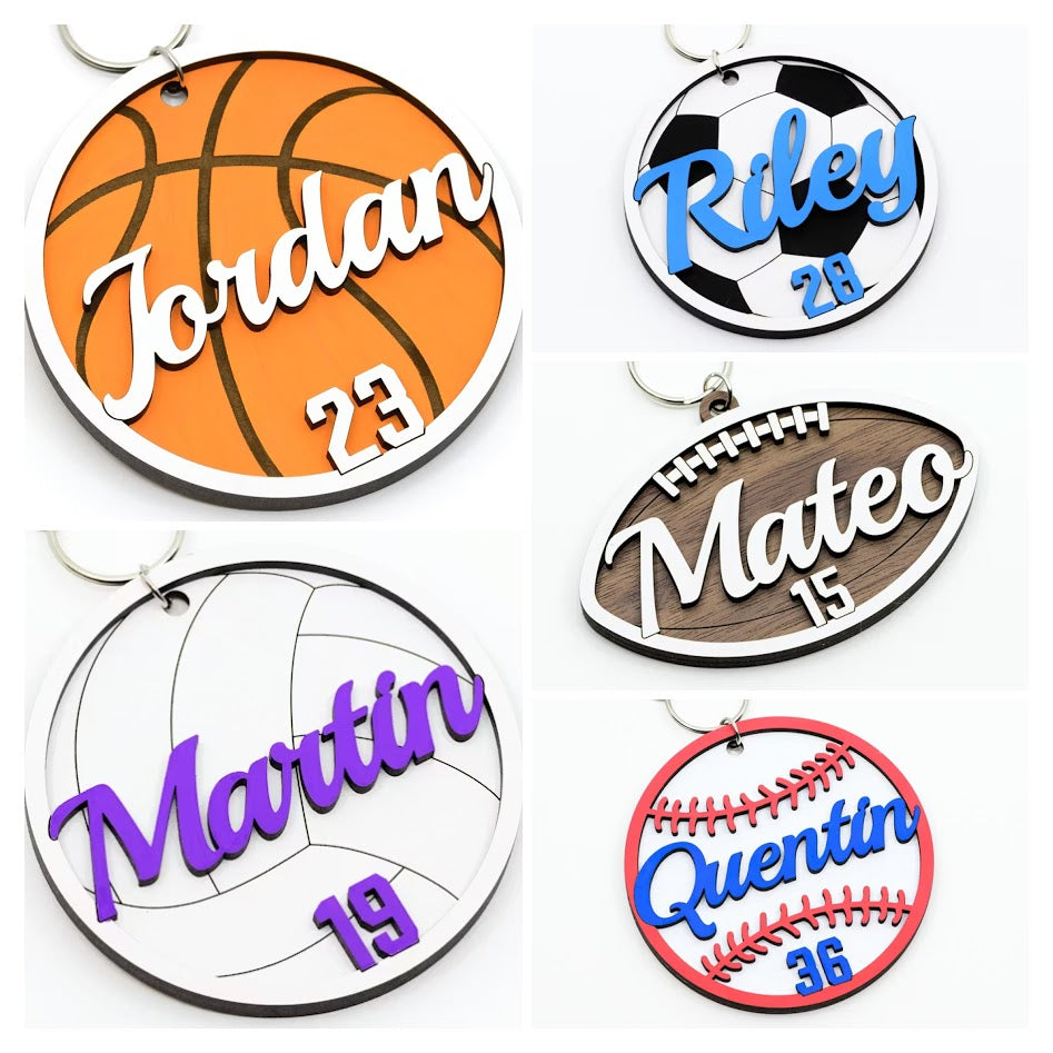 Personalized Sports Keychain & Bag Tag | Custom Team Name, Number, and Sport