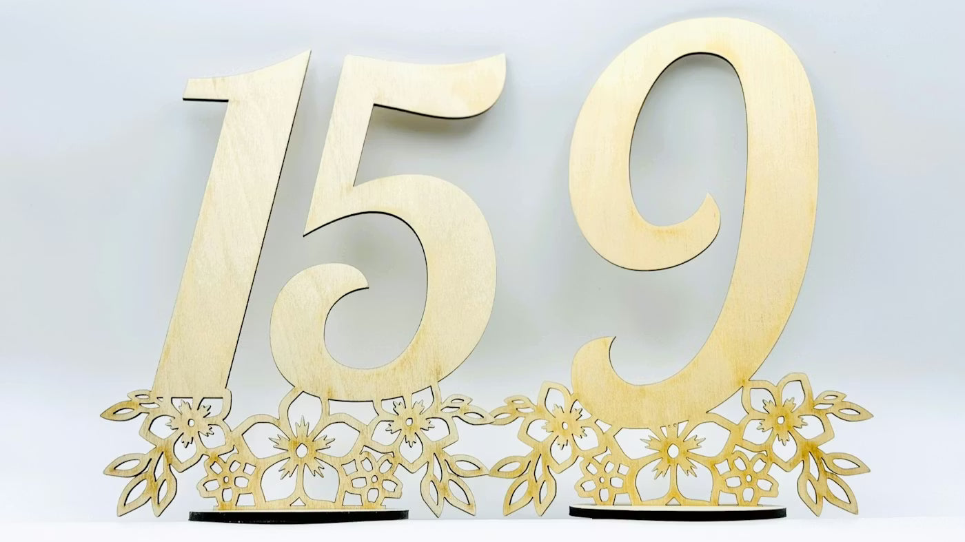 Custom Laser-Cut Wooden Table Numbers | Floral Wedding Centerpiece Decor