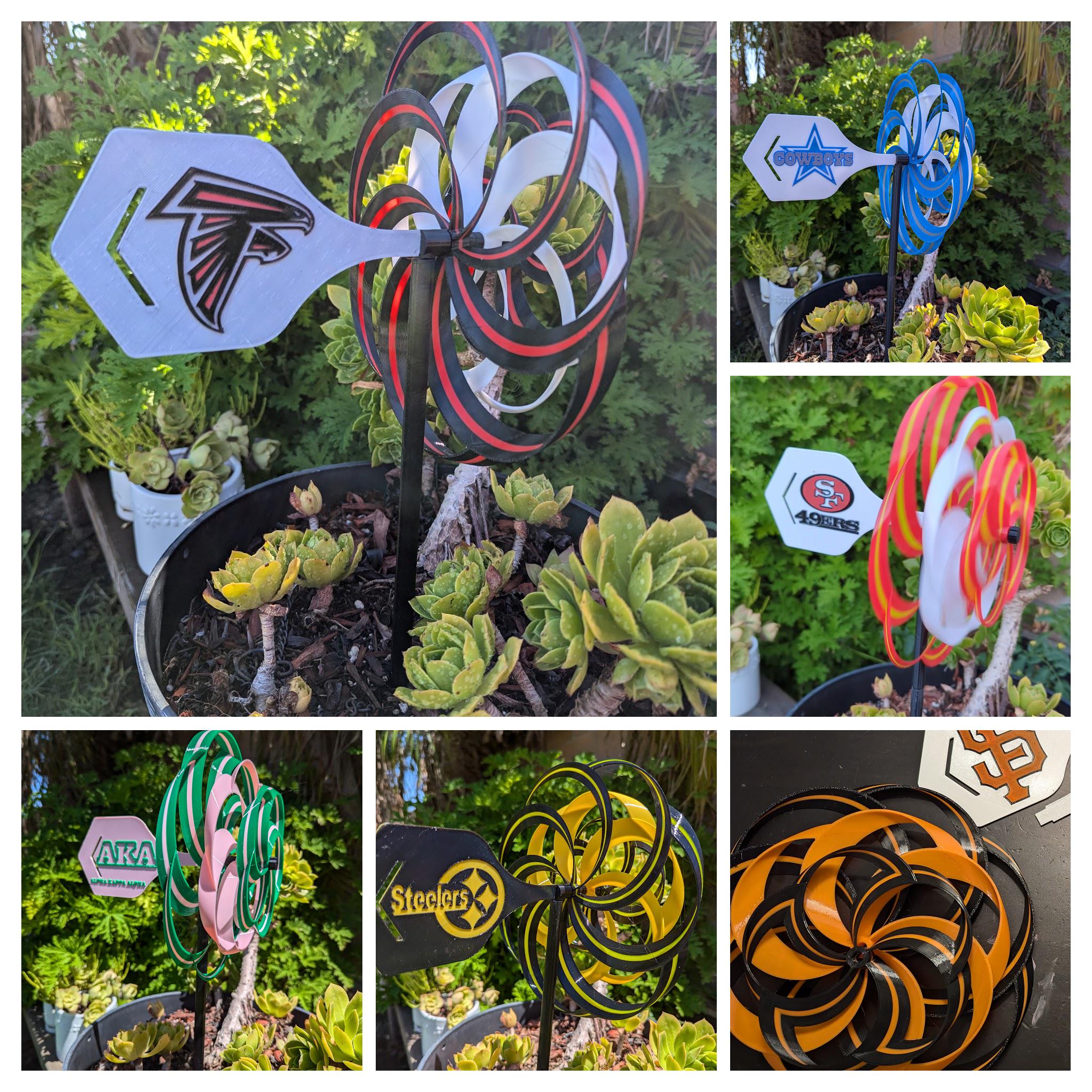 Custom 3D Printed Pinwheel with Logo Shield | Personalized Garden Wind Spinner & Cemetery Marker