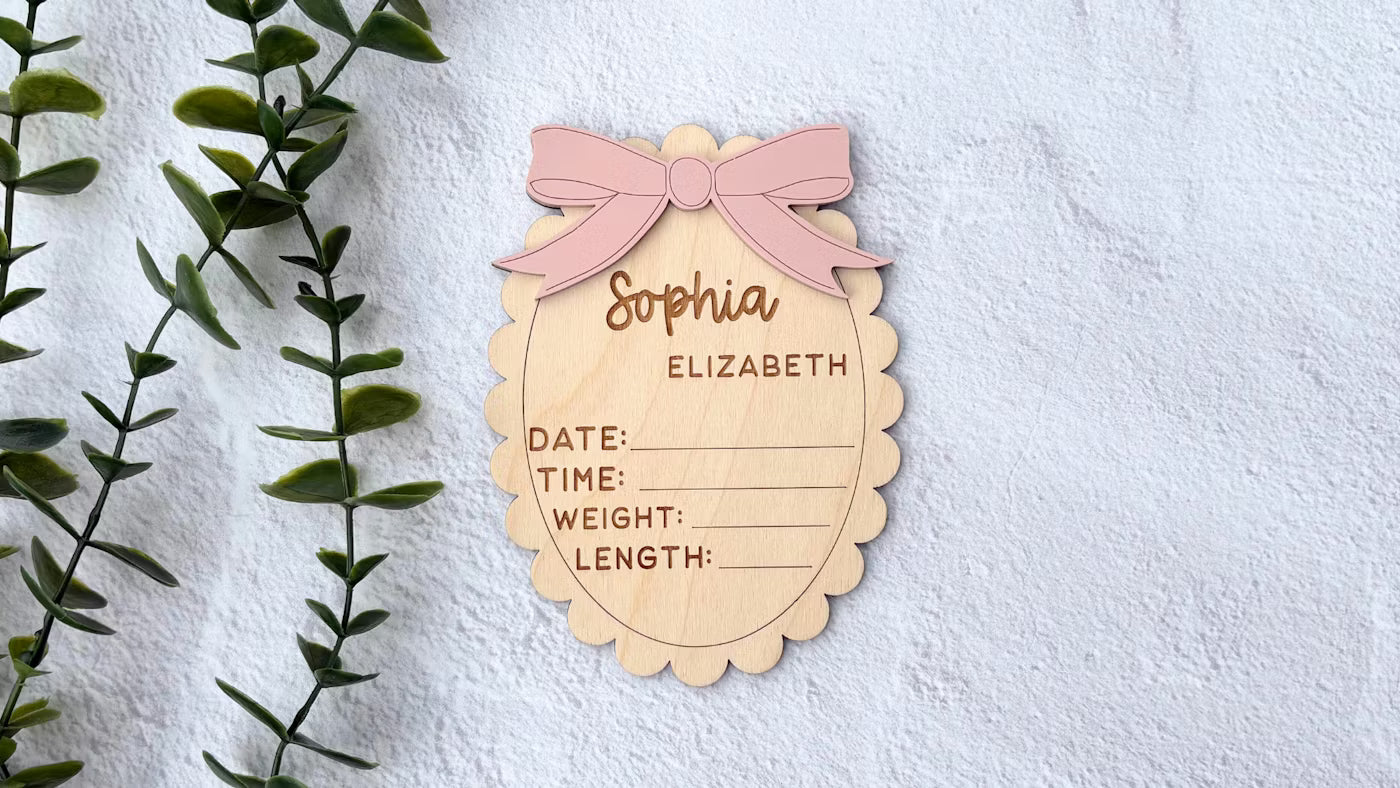 Personalized Birth Stat Sign with Bow | Newborn Announcement Photo Prop & Nursery Gift