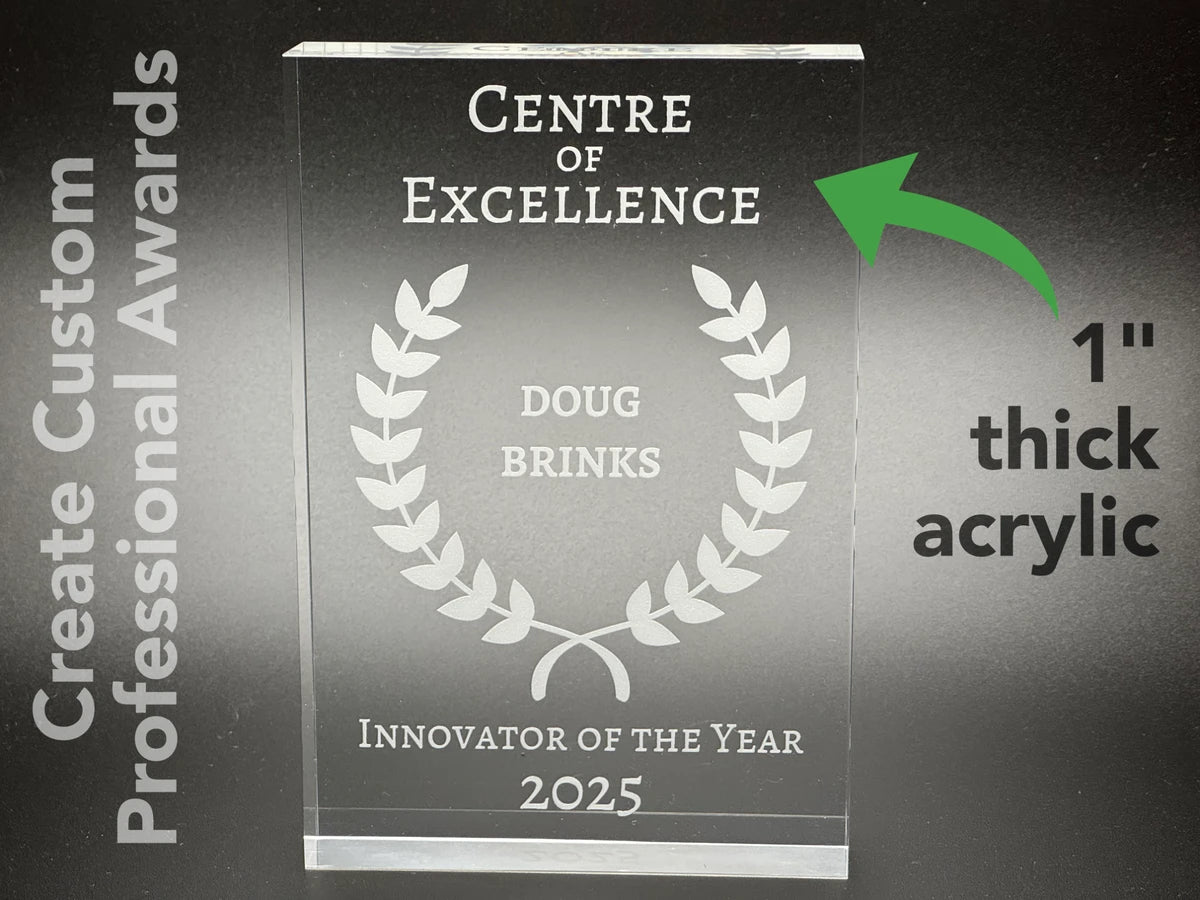 Custom 1" thick Award Plaque | Wood & Frosted Acrylic Corporate Trophy