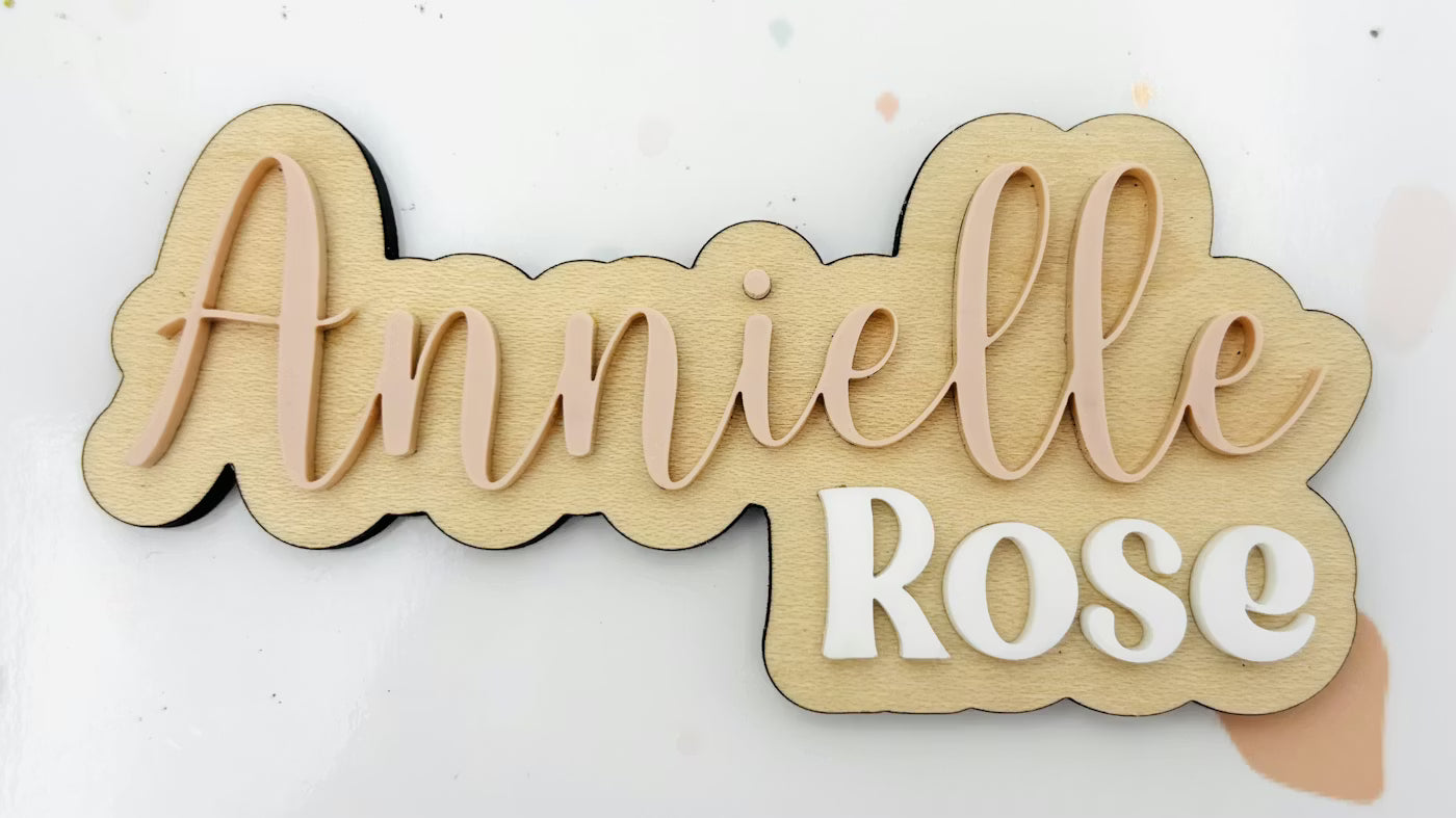 Personalized Layered Wood Name Sign with Backer | Custom Cursive Decor
