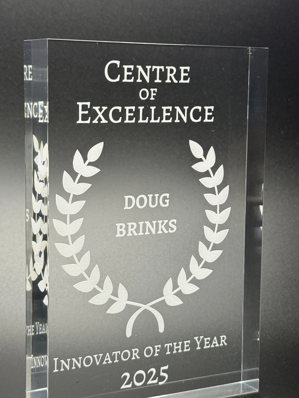 Custom 1" thick Award Plaque | Wood & Frosted Acrylic Corporate Trophy