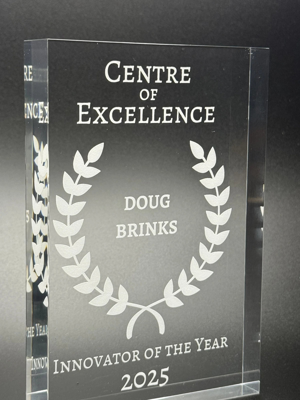 Custom 1" thick Award Plaque | Wood & Frosted Acrylic Corporate Trophy