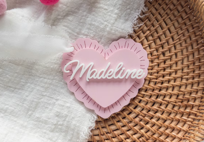 Custom 3D Ruffle Heart Name Sign | Personalized Girly Nursery Wall Art & Heart Decor