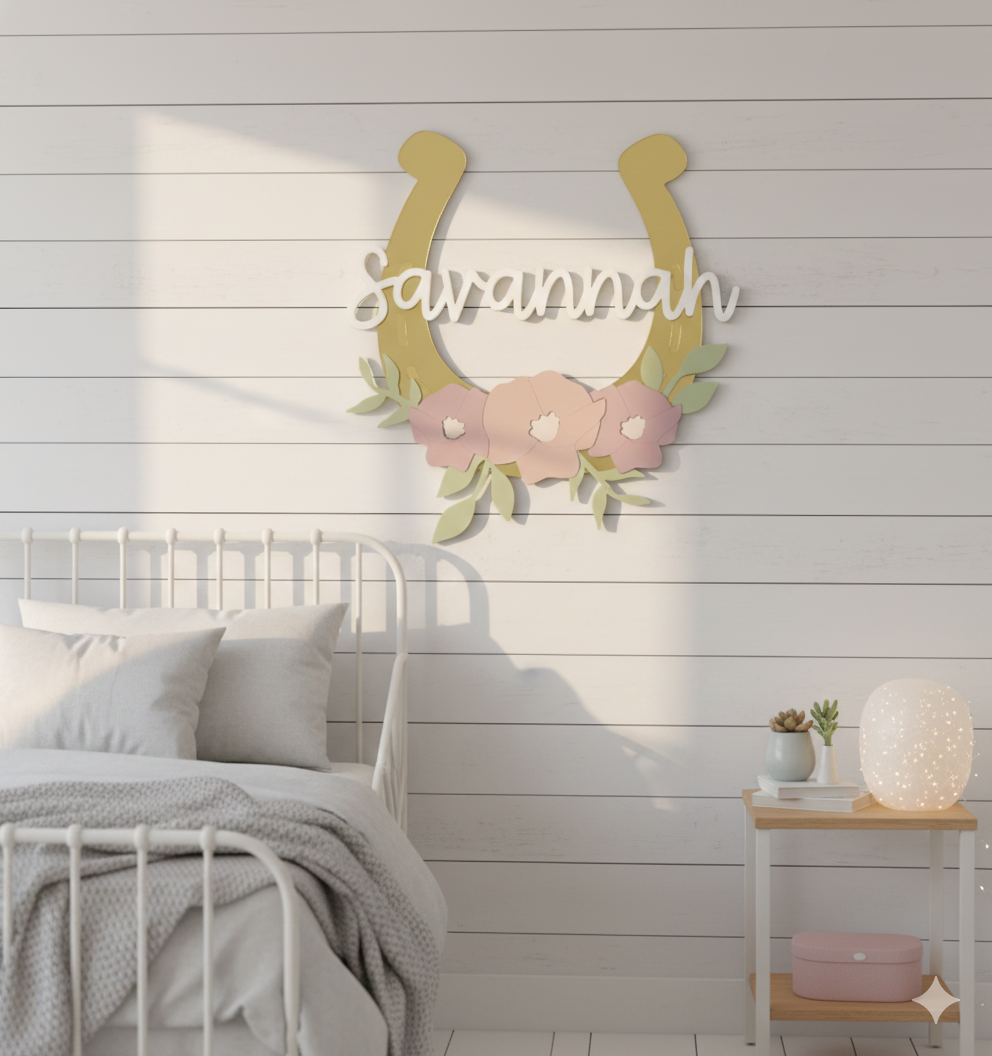 Custom 3D Horseshoe Name Sign | Personalized Western Wall Art & Equestrian Decor