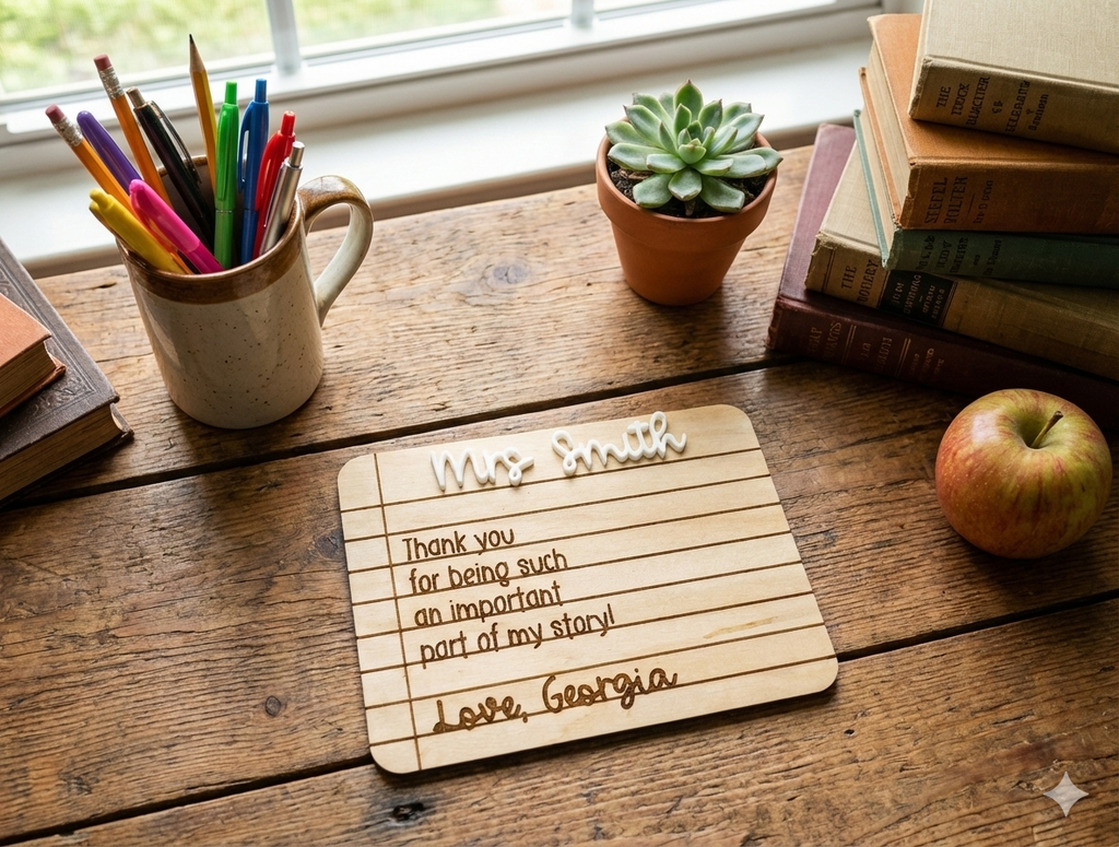 Personalized Teacher Appreciation Magnet | Wooden Notebook Paper "Part of My Story" Gift