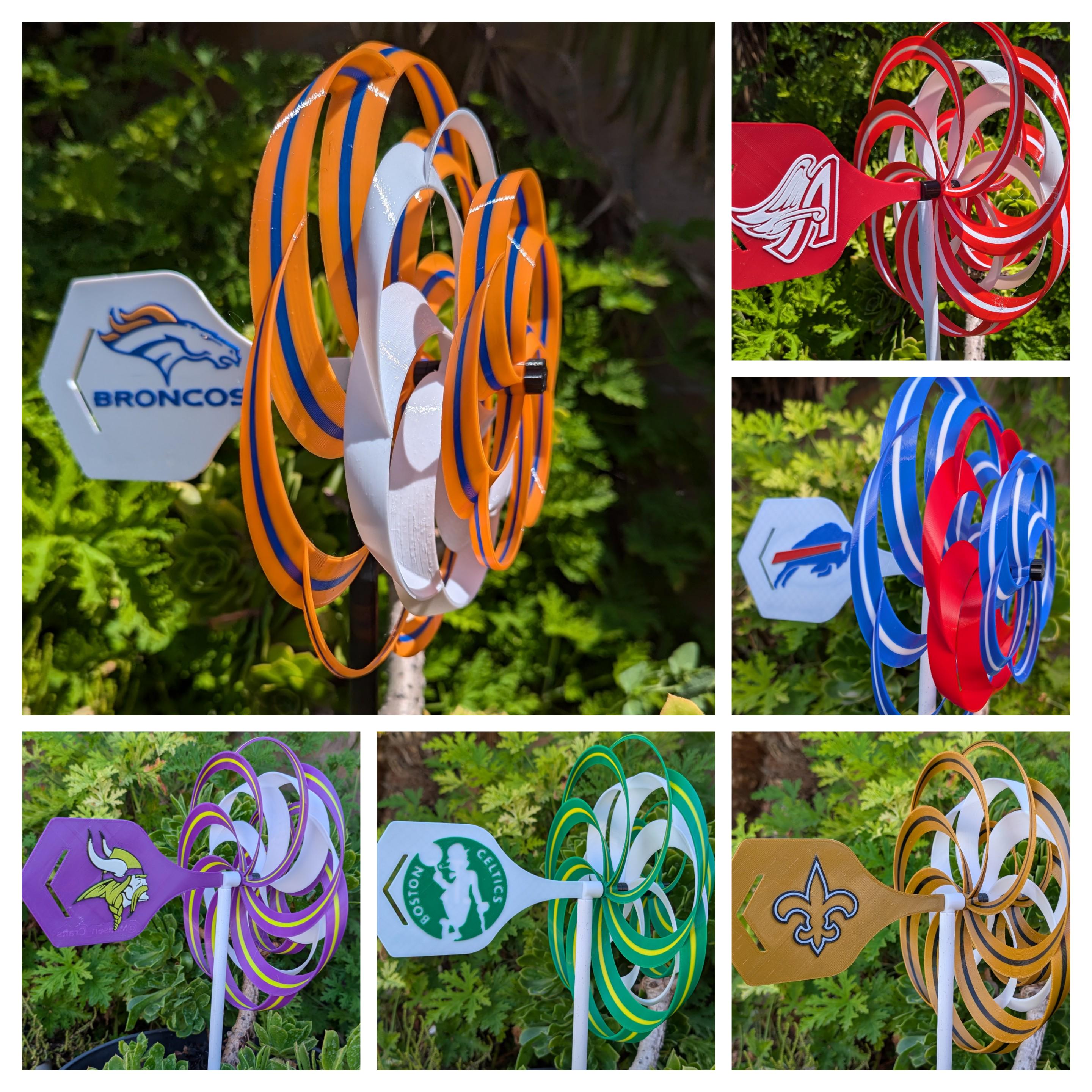 Custom 3D Printed Pinwheel with Logo Shield | Personalized Garden Wind Spinner & Cemetery Marker
